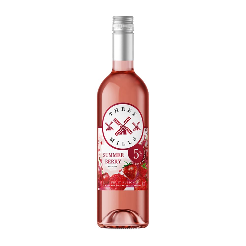 Three Mills 5% ABV Summer Berry Fruit Fusion British Made Wine | Refreshing Fruity Rosé Wine | 75cl Bottle