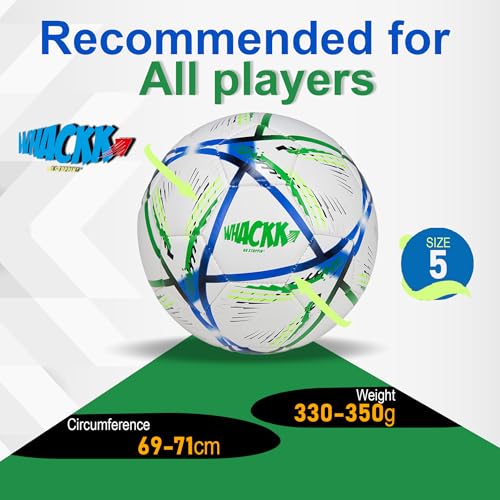 Image of WHACKK Football Size 5 Soccer Ball Hand Stitched for Practice & Training - Original PVC Waterproof. 3 Layered Ideal Sports Ball for All Ages on Ground, Grass and Turf (Hagi, Navy Green)