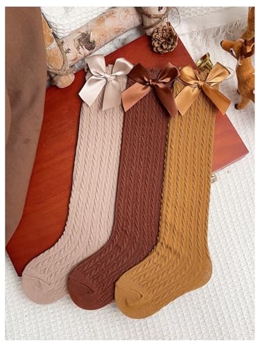 OYOANGLE Girl's 3 Pairs Knee High Socks Bow Cute Over Calf Kids Over knee Stockings2