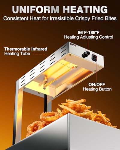 Image of PYY French Fry Warmer - 10.5L Large Food Heat Lamp for Chips Commercial Heat Light Free, Food Warmer Countertop, Standing Warming Dump Station Churros Fried Food, Home, Restaurant, Silver, 500W