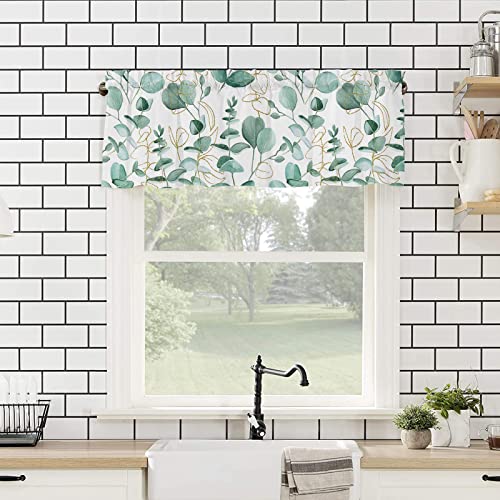 Zadaling Eucalyptus Curtain Valance Window Treatment Botanical Green Leaves Eucalyptus Leaf Rod Pocket Short Window Valance For Kitchen Windows Living Room Bathroom 54 X 18 Inch,1 Panel #TOP3