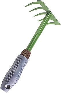 Cabilock Ancinho de mão para jardinagem de aço inoxidável para folhas de jardim, ferramenta de metal para jardim, garra e cultivador com alça para jardim, fazenda, quintal, gramado