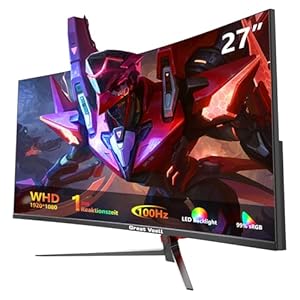 Curved Gaming Monitor 27 Zoll, 100Hz, FHD(1920x1080P), HDMI 2.0, DP 1.4, HDR, Anti-Blaulicht Augenschutz, 99% sRGB, FreeSync, VESA-Unterstützung, Kann gekippt Warden, pc Bildschirm 16:9