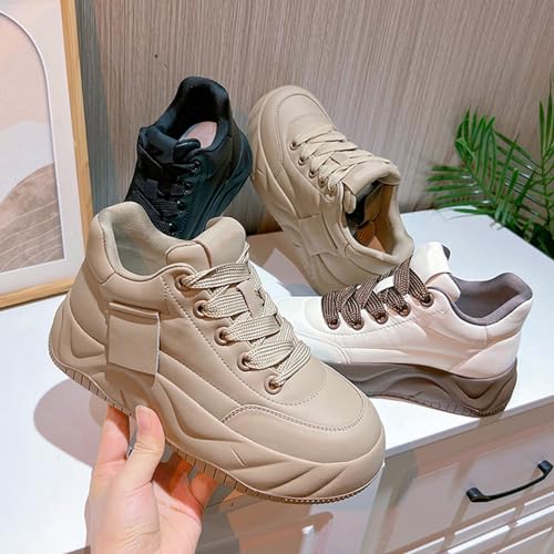 Women's Genuine Leather Platform Heighten Fashion Sneaker Retro Round-Toe Lace Up Lightweight Comfort Casual Walking Shoes2