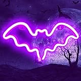 Halloween Bat Neon Sign, Halloween Decoration LED Bat Neon Light Sign for Wall Decor, Bat Shape Lamp with Battery or USB Powered for Halloween Party,Bar,Room Décor,Kids