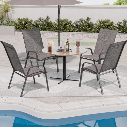 Image of Patio Chairs Set of 4, Stackable Outdoor Dining Chairs for All Weather, Metal Modern Outside Furniture Chair for Pool Side, Garden, Backyard Deck, Dark Grey