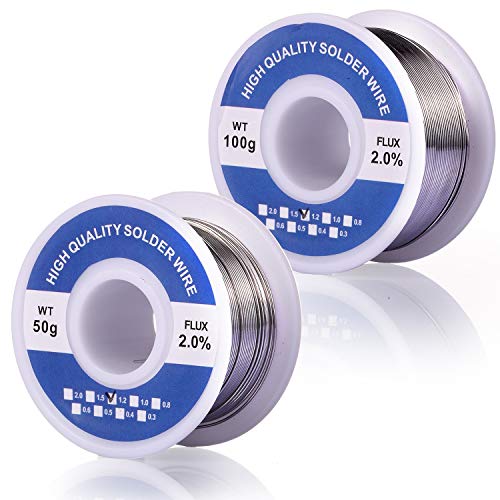 Fpxnb 2 Pack 60-40 Tin Lead Rosin Core Solder Wire Set for Electrical Soldering and DIY 0.0236 in (0.6 mm) 0.0315 in (0.8mm) 0.0394 in (1 mm) 0.0472 in (1.2 mm) 100g (0.22lbs) + 50g (0.11lbs)