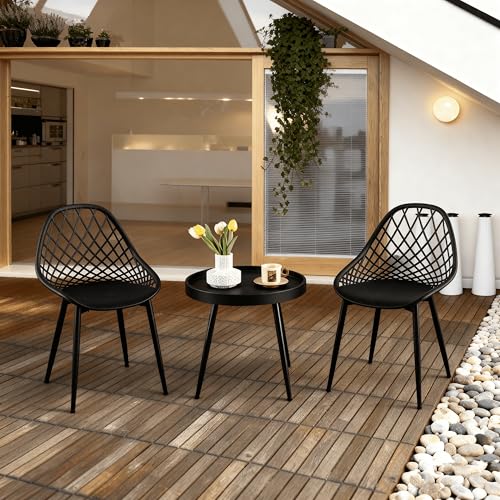 buybyroom Conjunto Balcon Mesa y sillas Balcon con Mesa y sillas terraza Exterior pequeña, Apto para terraza, jardín y salón, Patas Metálicas de Silla con Pies Regulabless, Negro