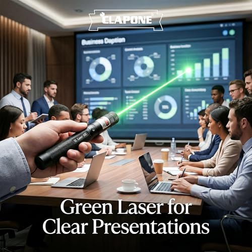 Image of CLAPONE USB Rechargeable Green Laser Pointer Pen, Long Range Bright Green Laser Light for Presentations, Stargazing, Hiking, Outdoor Activities and Interactive Pet Play