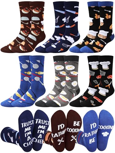 Eurzom 6 Pairs Novelty Chef Socks for Men Funny Crew Cooking Occupation Socks Birthday Valentine's...