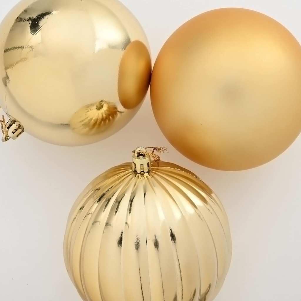 Weihnachtskugelset XL 9-teilig gold Kunststoff glatt matt verschiedene Formen Kugeln und Anhänger für Weihnachtsbaumschmuck Deko Advent Tannenbaum Winterdeko
