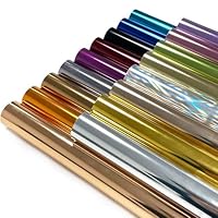 ROFISUE Sheet Metallic Foil Heat Transfer Vinyl Bundle – 12\"x10\"-17 Chrome HTV Pack in 17 Vibrant Colors for Stunning T-Shirt Designs! Perfect for DIY Enthusiasts and Professionals (Multicolours)