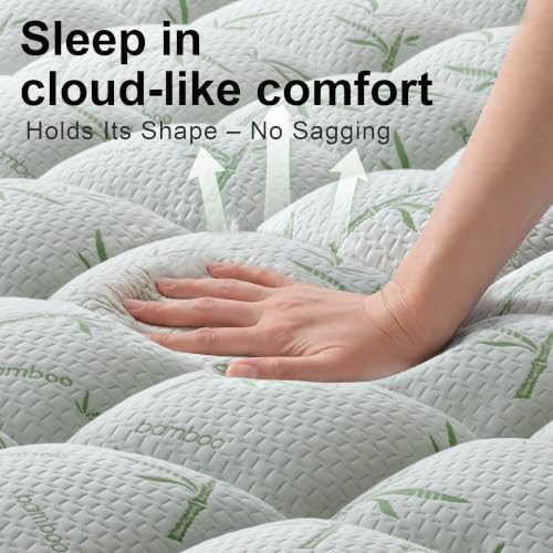 4 Inch Mattress Topper Full Size Memory Foam Bamboo Pillow Top Back Pain | Breathable Hypoallergenic Oeko-TEX Certified Deep Pocket 21 Inch Fits Twin Full Queen King Machine Washable - image 2