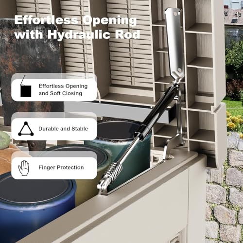 Image of 320 Gallon Resin Deck Box, Grey Outdoor Storage Box, Waterproof UV Resistant with Hydraulic Rod & Stable Structure, Great for Patio, Garden and Pool(Gray)