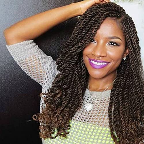 6 Packs Senegalese Twist Crochet Hair 20 Inch Wavy Senegalese Braids Pre Looped Ombre Hair Extensions Curly End Synthetic Braiding Hair for Women (18Strands/Pack,1B/30)