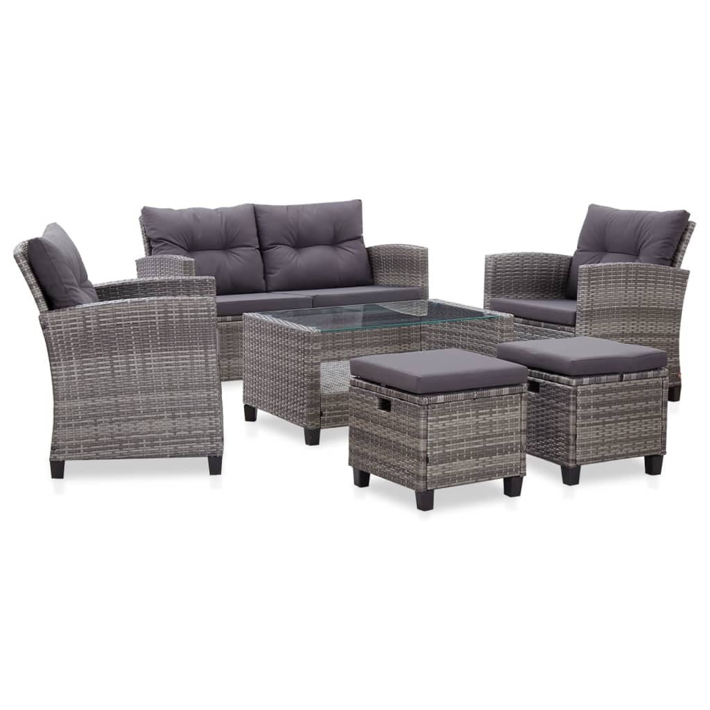 vidaXL Canapés de Jardin 6 pcs avec Coussins Salon de Jardin Meubles d'Extérieur Mobilier de Patio Meubles de Terrasse Résine Tressée Noir