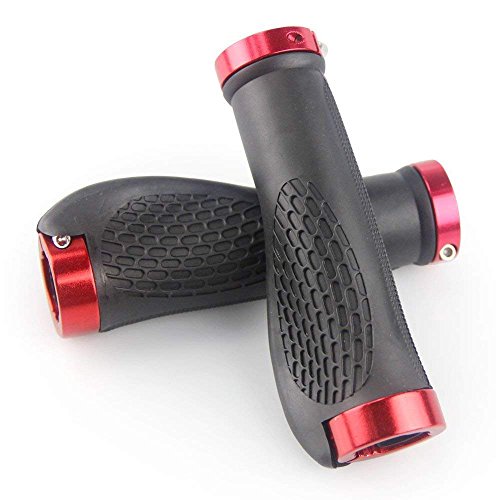 ASEOK Bike Hand Grips, Manopole MTB Manubrio Lockable Mountain Bike Manubrio Bicicletta Cycling TPR Manubrio in Gomma Grip per Ciclismo, Mountain e Biciclette Accessori 1 Paio (Rosso)