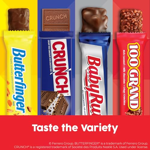 Butterfinger, CRUNCH, Baby Ruth and 100 Grand, Bulk 20 Pack, Assorted Full Size Chocolate Candy Bars, 35 oz