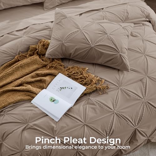 Image of Sasttie Oversized Queen Comforter Set, 7-Piece Bed in a Bag, Pintuck Bedding Sets for All Season, Includes Comforter, Flat Sheet, Fitted Sheet, Pillowcases and Pillowshams, Dark Linen
