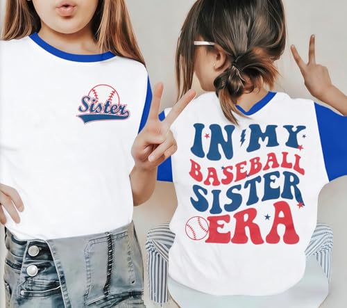 Image of FRYAID Toddler Baseball Sister Shirt Baby Girl Baseball Outfit Big Sister Shirt Birthday Girl T-Shirt Summer Cotton Tee Top