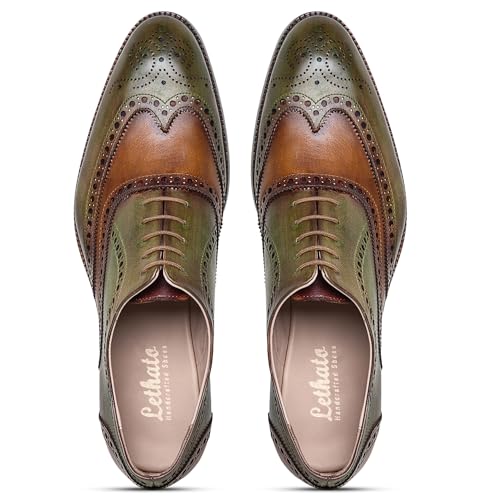 Image of Lethato Wingtip Brogue Oxford Handcrafted Men's Genuine Leather Lace up Dress Shoes