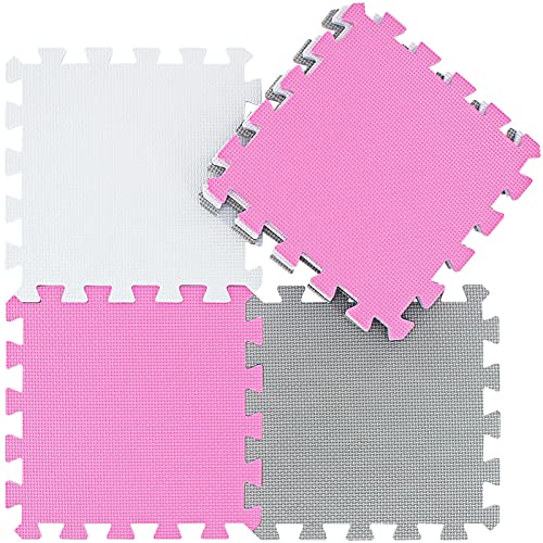 Qqpp Eva Rubber 18 Tiles Interlocking Puzzle Foam Floor Mats - Baby Play Mat For Playing | Exercise Mat For Home Workout. White, Pink, Gray. Qc-Aclb18N #TOP2
