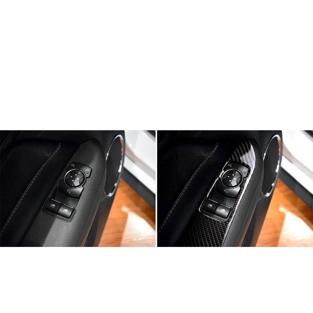 Real Carbon Fiber Car Door Window Lift Switch Button Cover Sticker Compatible with Ford Mustang 2015 2016 2017 2018 2019 2020 Auto Premium Interior Accessories