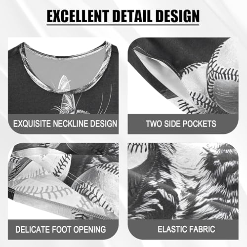 ALAZA Baseball Cat Kitten Funny Pajamas Set Short Sleeve Cotton Sleepwear Summer Pjs 2 Piece 5-14Y4