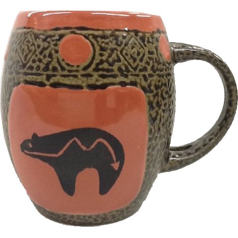 ALWAYS AZUL POTTERY Spirit Bear Mug with Spoon in Coral - Handmade Ceramic Coffee Mug - Stylish and Unique Handcrafted Artistic Drinkware - Polished Clay Cups, Great for Coffee, Tea, and Art Lovers