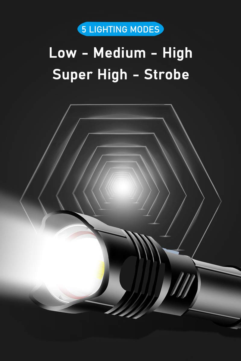 XLENTGEN Torcia LED Professionale 300000 Lumen, Ricaricabile Con Power Bank, 5 Modalità, Impermeabile IPX5, Militare Per Campeggio Ed Emergenza