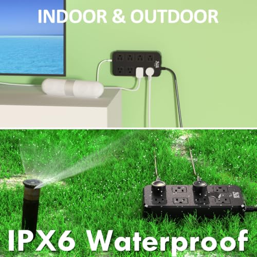 Image of QIYUAN Outdoor Power Strip Weatherproof Waterproof 8 Outlet 3 USB 6FT