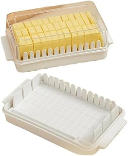 Butter Storage Box with Cutting Grid and Split Design, Transparent PP Food Container for Refrigerator, Cheese and Butter Holder with Lid