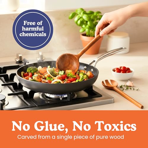 Non-Toxic Cooking Utensils – 6-Piece Kitchen Utensils Set, Glue-Free & One-Piece Wooden Spoons for Cooking, Natural Wooden Utensil Set with Plant-Based Finish, Free of Forever Chemicals - Image 3