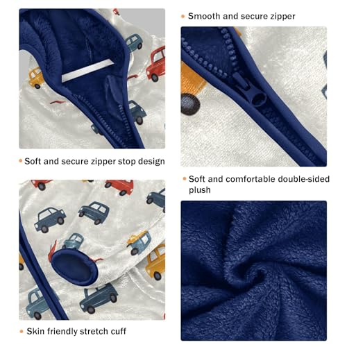 Colorful Cars Pattern Cute Toddler Fleece Jacket Girl Boys Hooded Fleece Jacket Coat Warm Outwear Zip-up 3-10T3