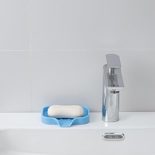 Vista 480 de Jaboneras de baño de silicona con boquilla de drenaje, organizador de fregadero de baño y cocina, soporte para esponja, bandeja de jabón para Gris
