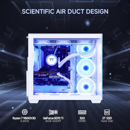 Image of MLOONG Pro Gaming PC, Ryzen 7 9800X3D, RTX 5070 Ti 16GB, 32GB DDR5, 2TB SSD, Win11 Home ATX Desktop