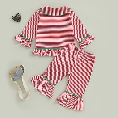Baby Kid Girls Ruffled Cotton Pajamas Set Long Sleeve Button Down Shirts Tops and Pants Matching 2PCS Pj Lounge Sets4