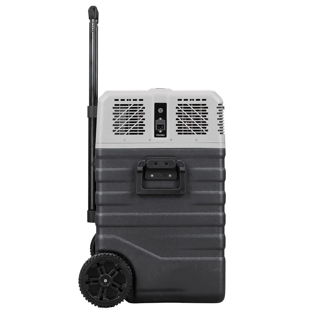 Frigorifero portatile con Compressore 12V 220V, Frigo Congelatore con Ruote, AC-DC 12/24 V, ideale per Auto, Camper, Barca, Viaggi, Picnic, Maniglia Ergonomica e Manici Laterali (62 Litri)