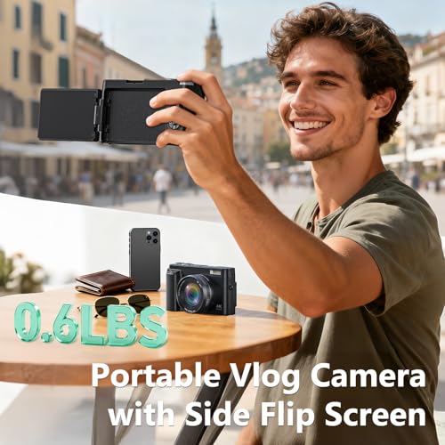 4K Digital Camera for Photography, 48MP Vlogging Camera with Autofocus, Flash, 180° Flip Screen, 16X Zoom, 32GB Card, 2 Batteries & Charger, Compact Travel Camera for Teens, Beginners & YouTube - Thumbnail 4