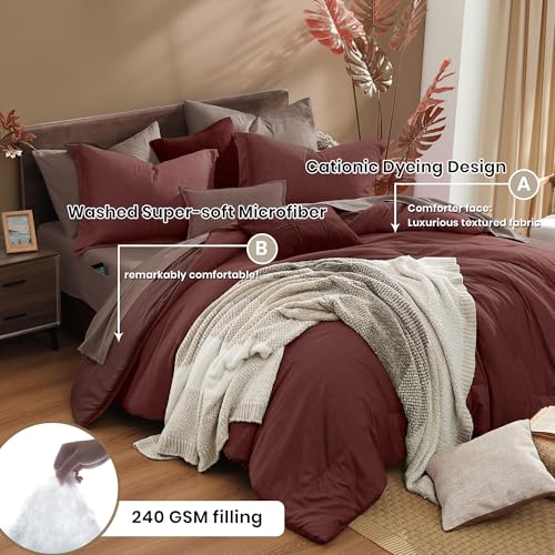 Image of Monbix Cationic Comforter 7 Piece Bedding Set - Dark Red, King