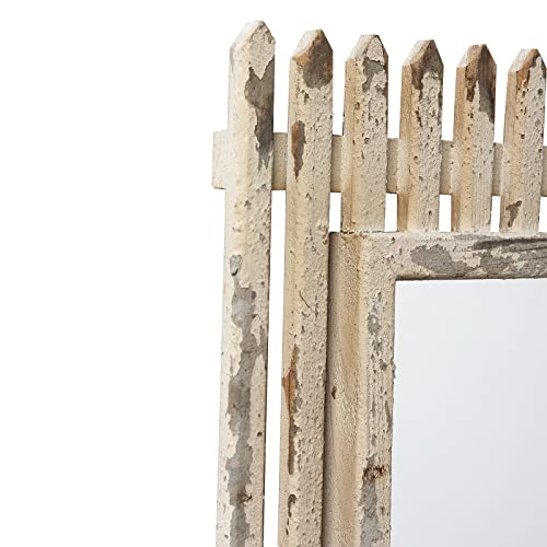 Farmhouse Mirror Wall Decor 16" X 20", Hanging Distressed White Rustic Fence Design Wooden Framed Mirror, Shabby Chic Large Decorative Mirror, Unique Mirrors For Living Room Bedroom Entryway Bathroom #TOP5