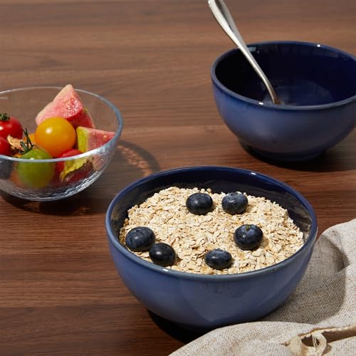 Image of Pokini 5.5 inch Stoneware Cereal Bowls Set of 6, 22 Oz Soup Bowls Set | Reactive Glaze Cereal Bowls Set for Cereal Soup Snacks, Kitchen Bowls for Meal, Dishwasher & Microwave Safe, Light Blue