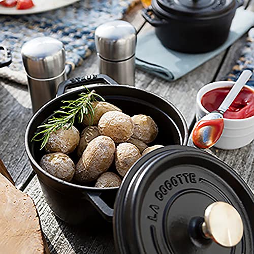 Image of STAUB Cast Iron Dutch Oven 1.25-qt Round Cocotte, Made in France, Serves 1, Matte Black