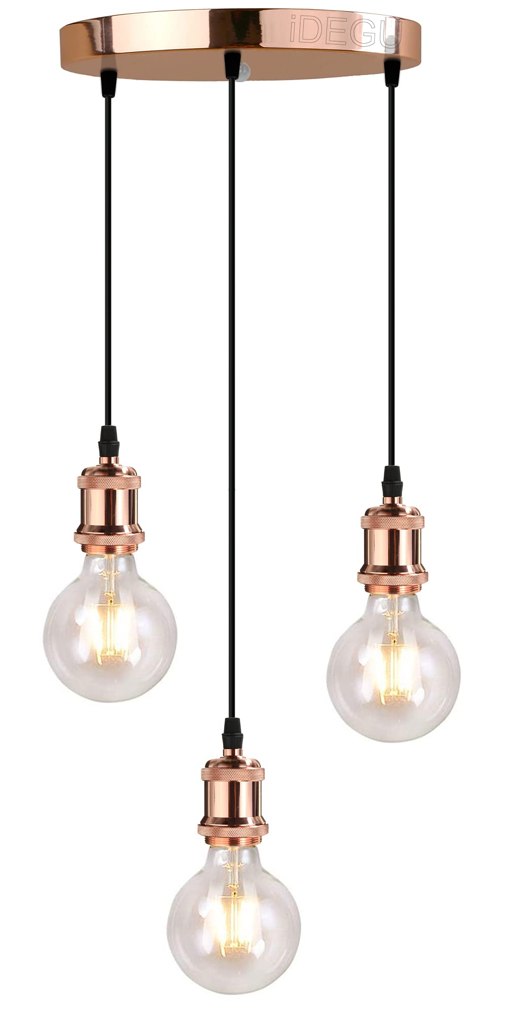 iDEGU Vintage Pendant Light Fitting, Industrial Ceiling Light Shade, Retro E27 Edison Style Lamp Holder, Suspended Pendant Ceiling Light Fitting (Rose Gold, 30cm Base)
