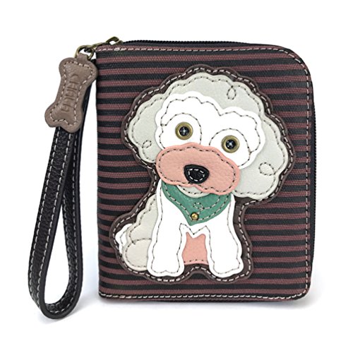 CHALA Poodle Deluxe Zip around Wallet in Mauve Stripe Pattern (Poodle)