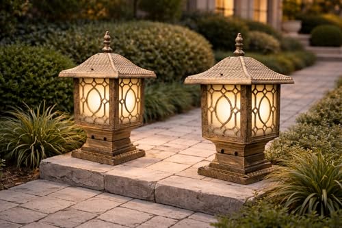 Image of Weldecor Antique Gate Lights for Outdoor Waterproof | Aluminum Casting Gate Light Lamp | LED Compatible Gate Light Set of 2PC