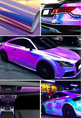 Asendiway Holographic Rainbow Chrome Car Adhesive Vinyl Wrap Gloss Decal Sticker Film Sheet Air Bubble Free Diy Vinyl (White, 1Ft X 4.5Ft) #TOP4