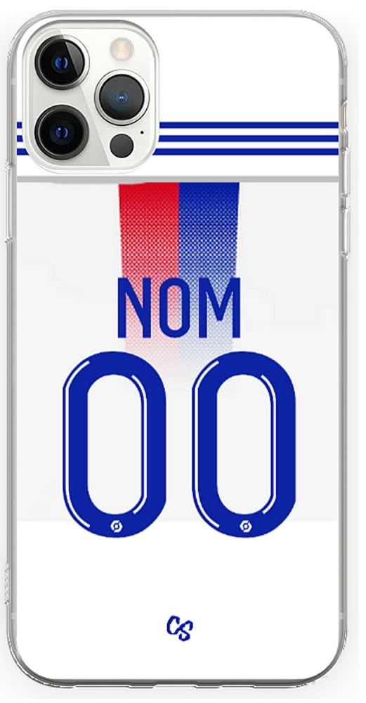 CS Coque Football Lyon Personnalisable iPhone X/XS en Silicone. Maillot Domicile Saison 24 25. Ajoute Ton nom ou celui d'un Joueur et Le numéro de Ton Choix