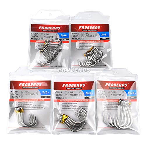 PROBEROS Fishing Hooks Extra Strong Stainless High Carbon Steel Jigging Jigs Big Large Bait Fish Hook Saltwater Circle Hooks Size 1/0-13/0 (9/0)