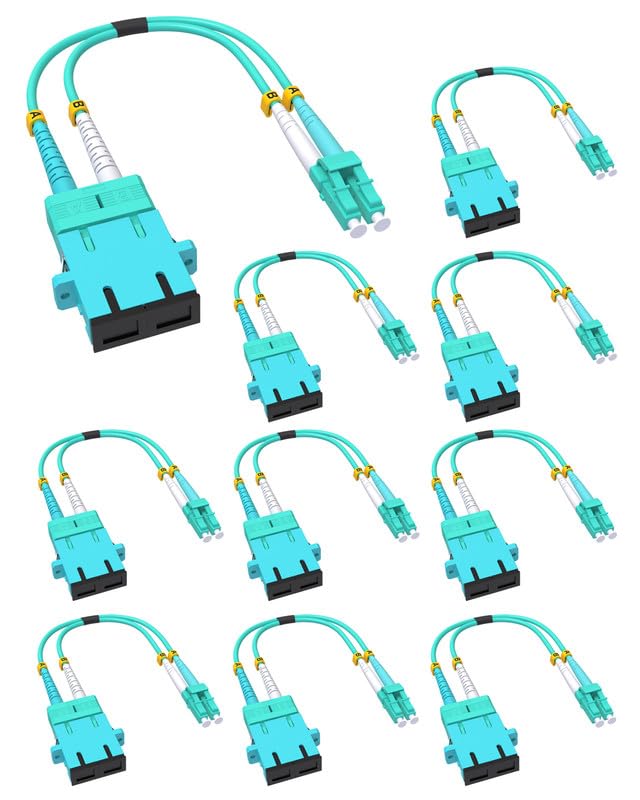 VANDESAIL 10 Pack Fiber Optic Adapter Cable SC to LC Multimode, SC Female to LC Male 40GB OM4 OM3 50/125µm Hybrid Coupler Converter Dongle for Network